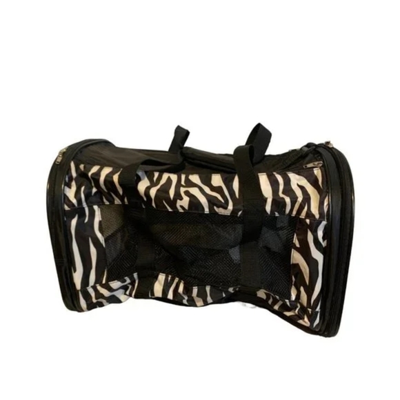 Zebra stripped black white pet carrier with carry strap - Picture 3 of 3